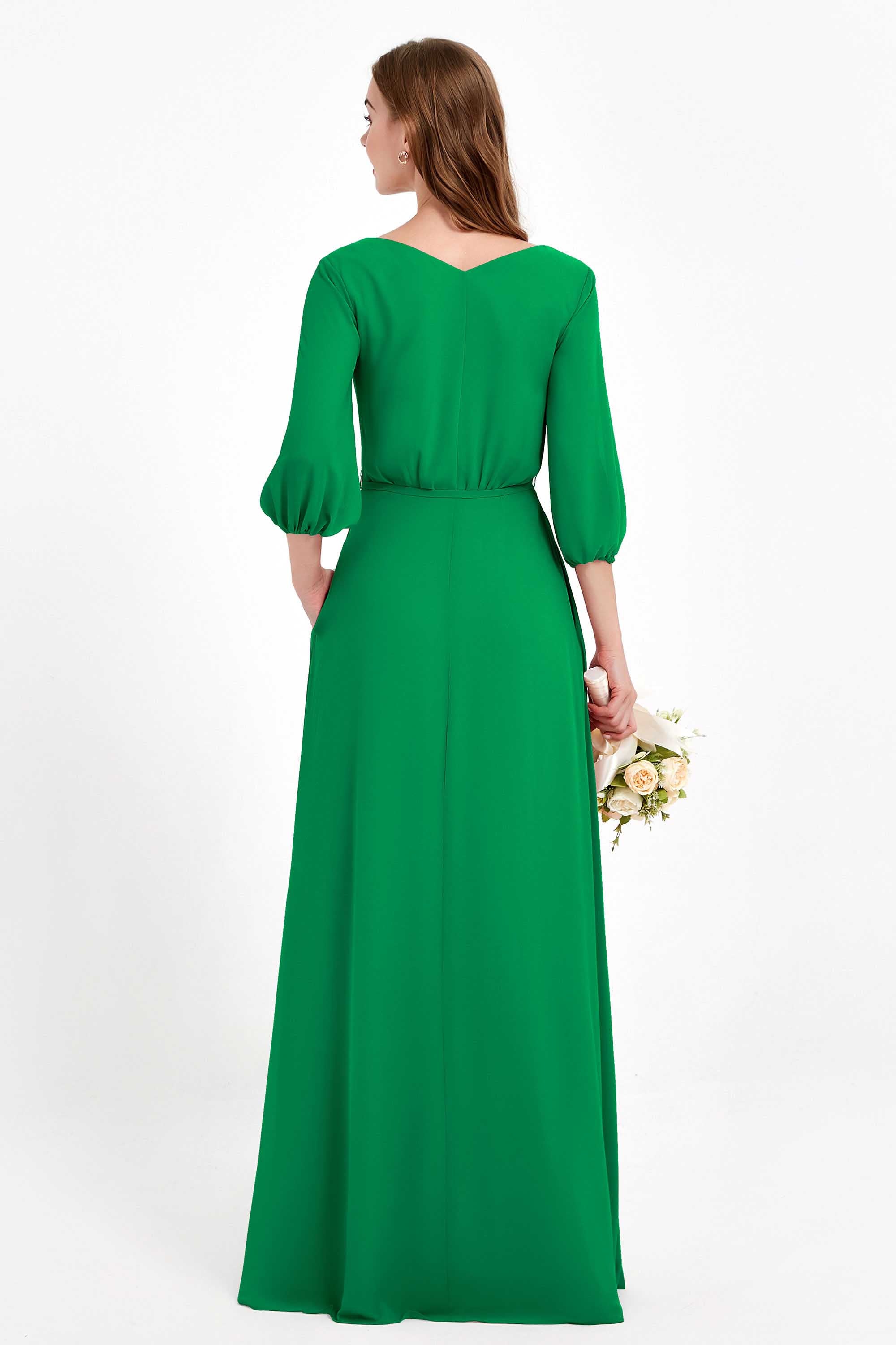 Long Sleeves V Neck Chiffon Bridesmaid Dresses Mother of the Bride Dress Evening Party Gowns