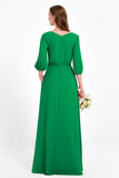 Long Sleeves V Neck Chiffon Bridesmaid Dresses Mother of the Bride Dress Evening Party Gowns
