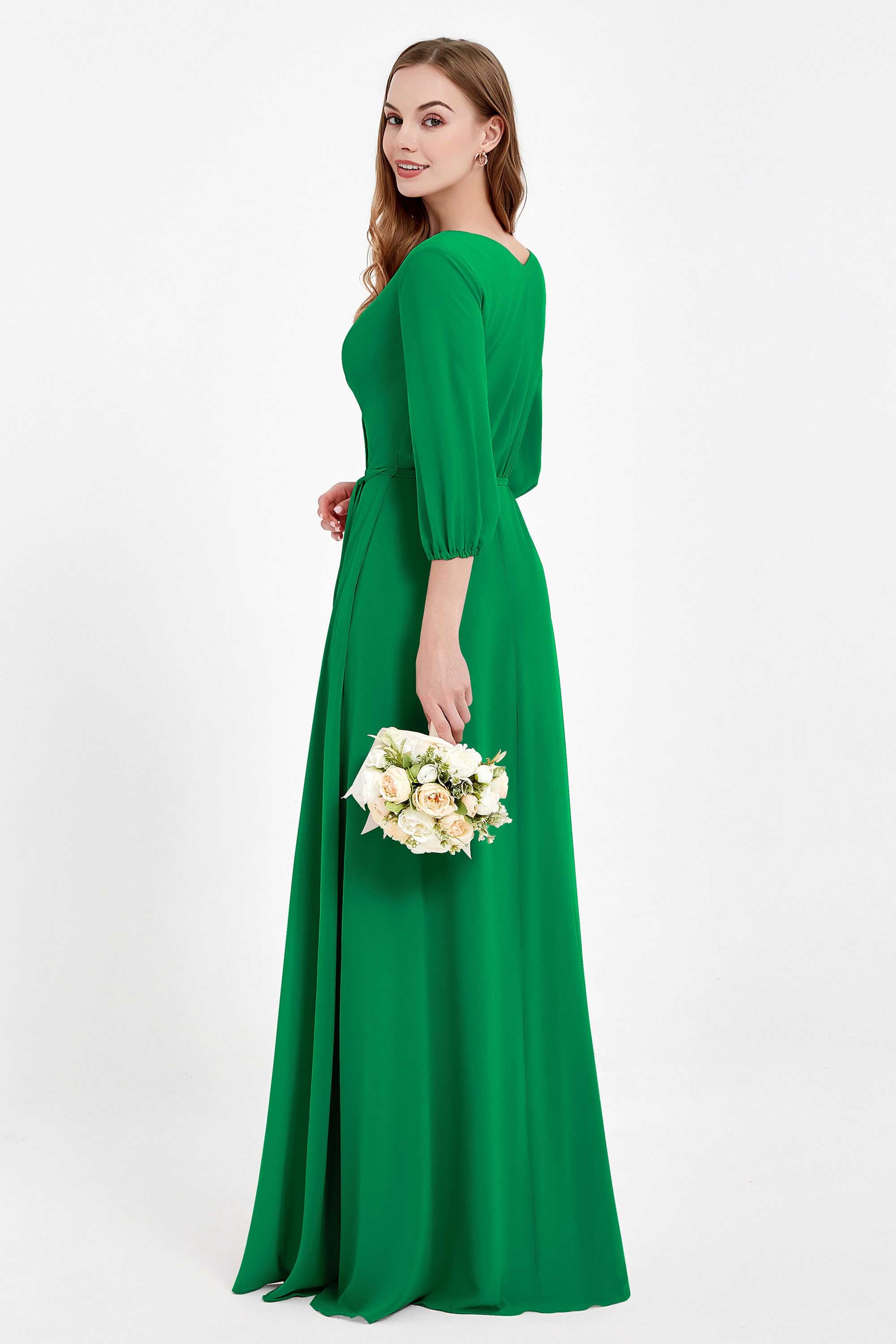 Long Sleeves V Neck Chiffon Bridesmaid Dresses Mother of the Bride Dress Evening Party Gowns