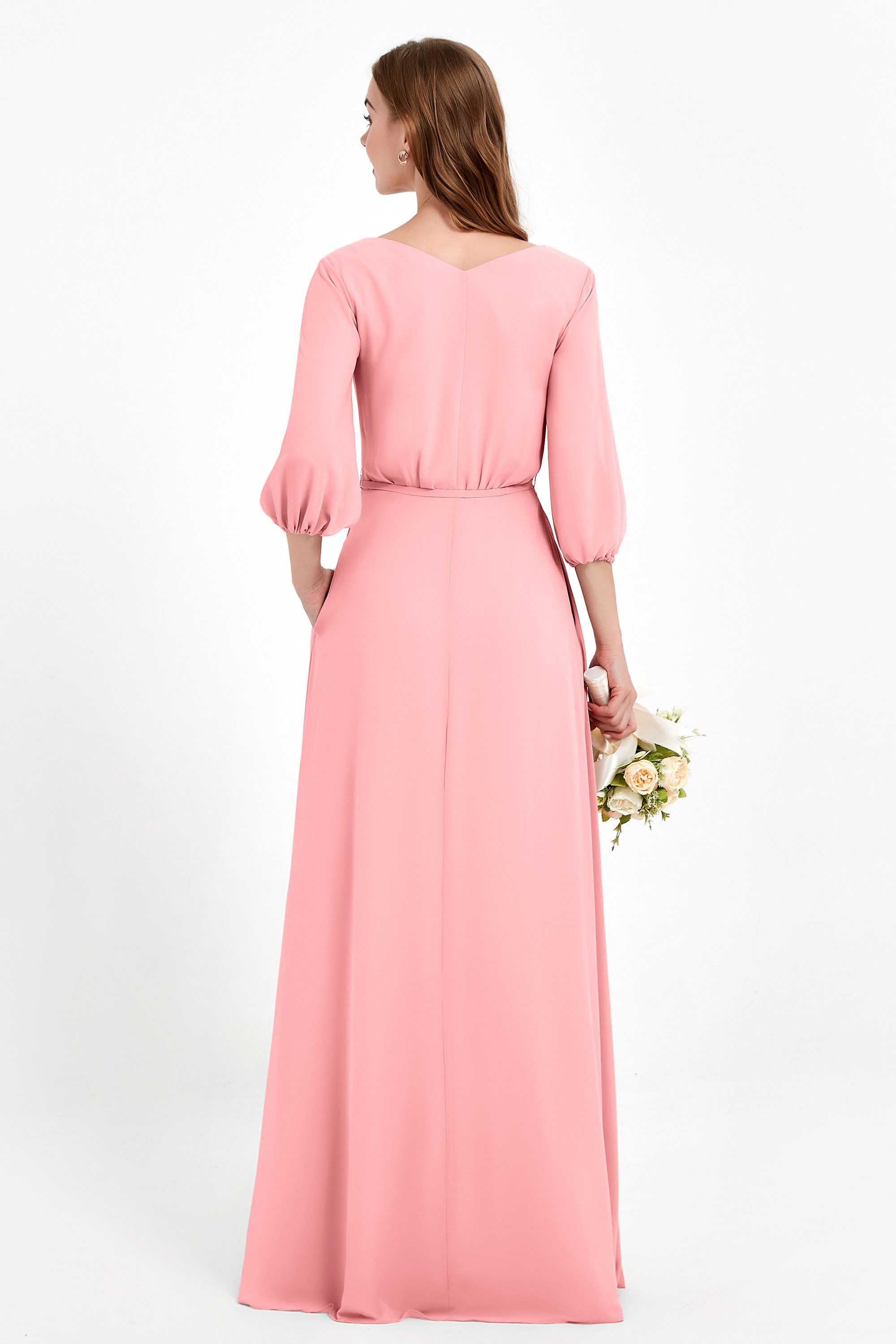 Long Sleeves V Neck Chiffon Bridesmaid Dresses Mother of the Bride Dress Evening Party Gowns
