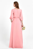 Long Sleeves V Neck Chiffon Bridesmaid Dresses Mother of the Bride Dress Evening Party Gowns