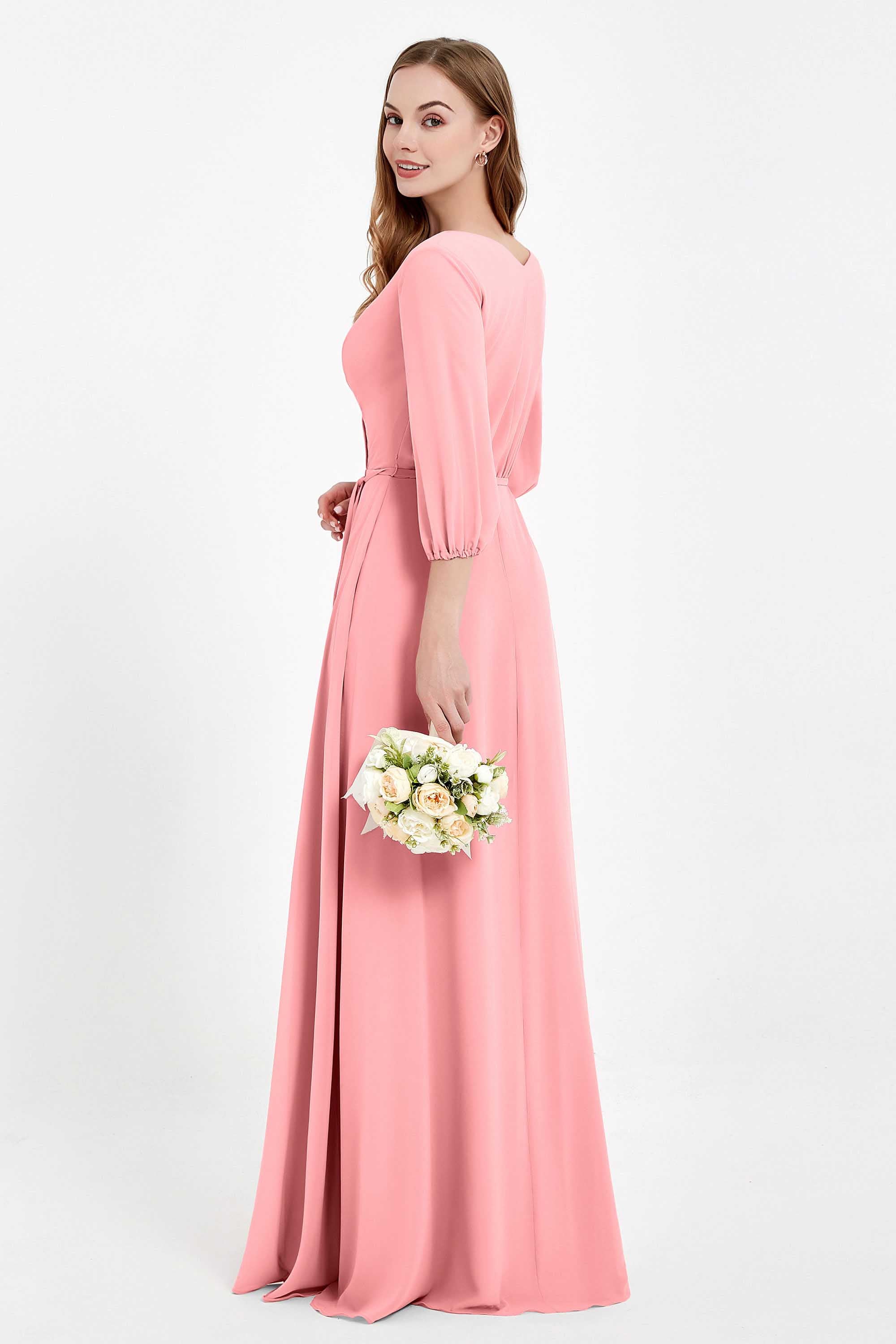 Long Sleeves V Neck Chiffon Bridesmaid Dresses Mother of the Bride Dress Evening Party Gowns