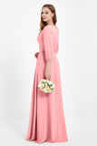 Long Sleeves V Neck Chiffon Bridesmaid Dresses Mother of the Bride Dress Evening Party Gowns