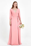Long Sleeves V Neck Chiffon Bridesmaid Dresses Mother of the Bride Dress Evening Party Gowns