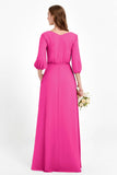 Long Sleeves V Neck Chiffon Bridesmaid Dresses Mother of the Bride Dress Evening Party Gowns