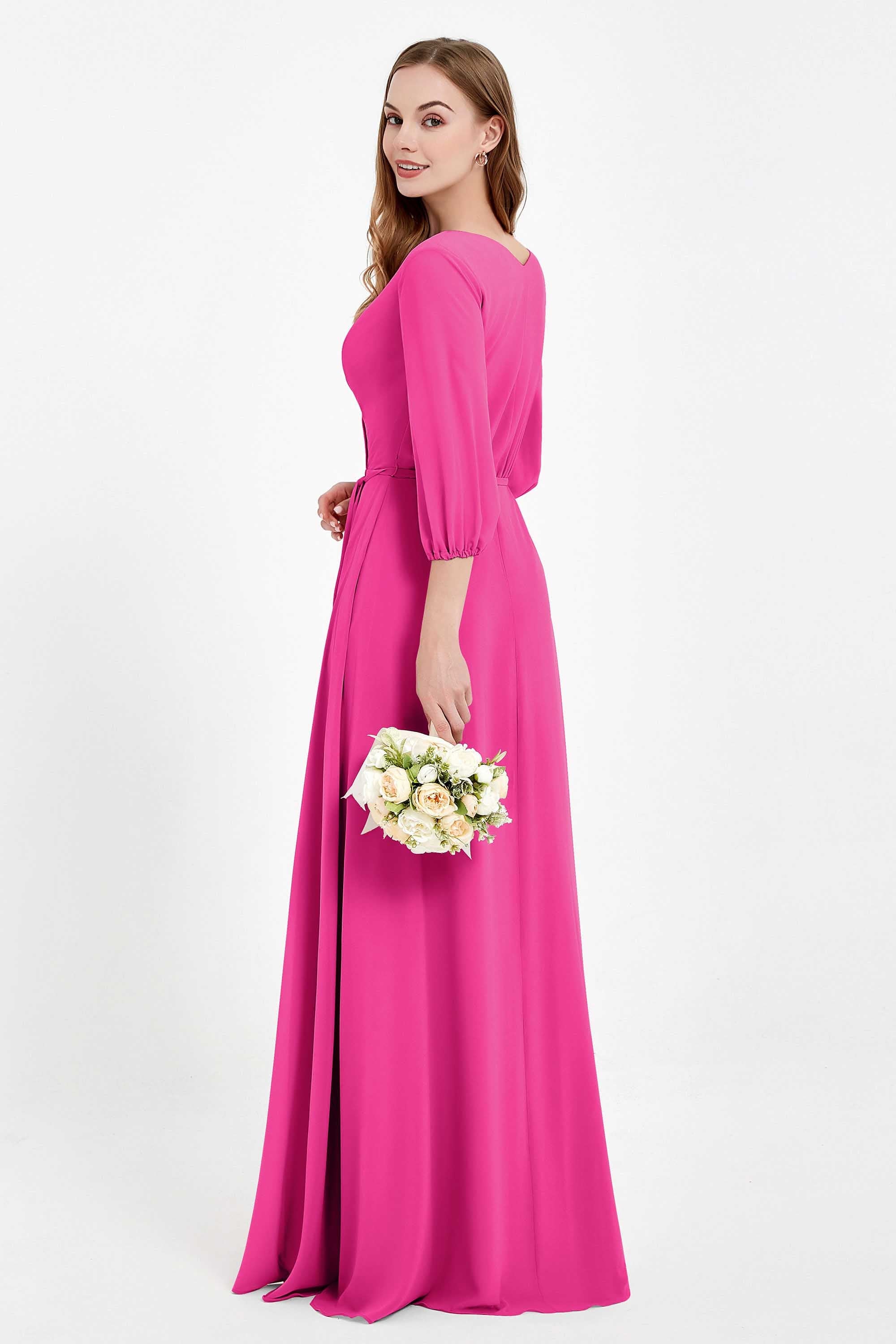 Long Sleeves V Neck Chiffon Bridesmaid Dresses Mother of the Bride Dress Evening Party Gowns