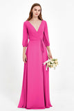 Long Sleeves V Neck Chiffon Bridesmaid Dresses Mother of the Bride Dress Evening Party Gowns