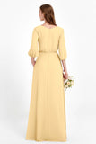 Long Sleeves V Neck Chiffon Bridesmaid Dresses Mother of the Bride Dress Evening Party Gowns