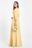 Long Sleeves V Neck Chiffon Bridesmaid Dresses Mother of the Bride Dress Evening Party Gowns