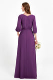 Long Sleeves V Neck Chiffon Bridesmaid Dresses Mother of the Bride Dress Evening Party Gowns