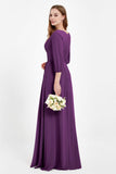 Long Sleeves V Neck Chiffon Bridesmaid Dresses Mother of the Bride Dress Evening Party Gowns