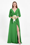 Long Sleeves V Neck Chiffon Bridesmaid Dresses Mother of the Bride Dress Evening Party Gowns