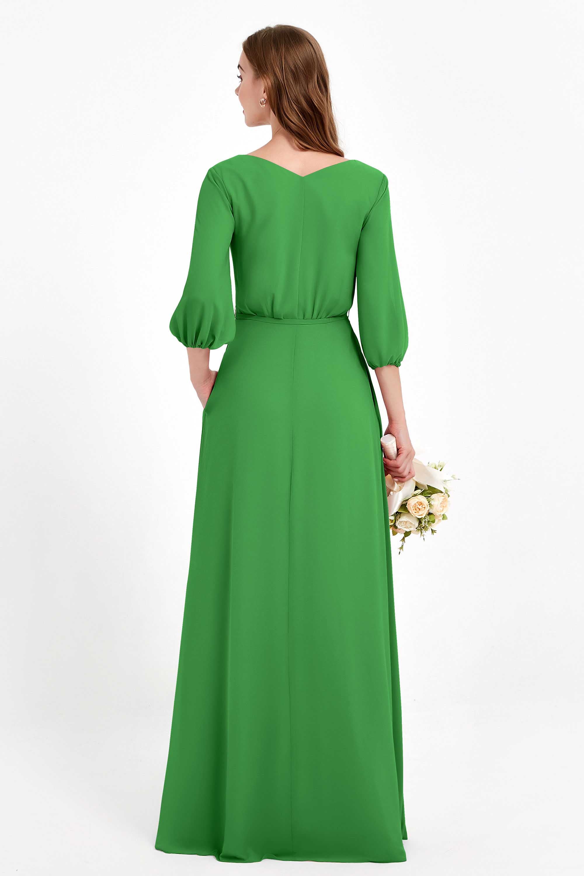 Long Sleeves V Neck Chiffon Bridesmaid Dresses Mother of the Bride Dress Evening Party Gowns