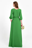 Long Sleeves V Neck Chiffon Bridesmaid Dresses Mother of the Bride Dress Evening Party Gowns