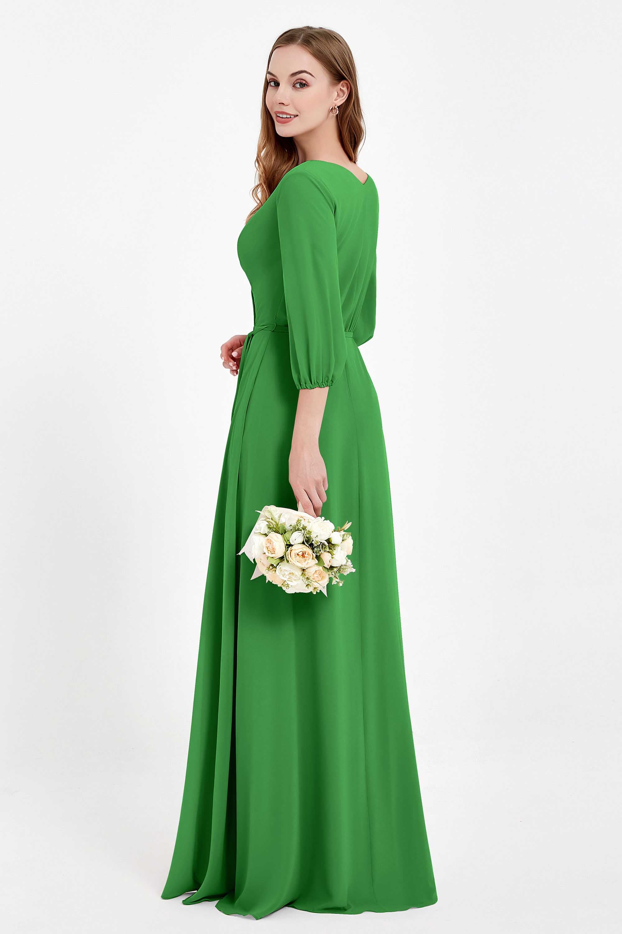Long Sleeves V Neck Chiffon Bridesmaid Dresses Mother of the Bride Dress Evening Party Gowns