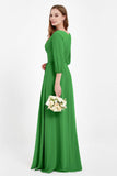 Long Sleeves V Neck Chiffon Bridesmaid Dresses Mother of the Bride Dress Evening Party Gowns