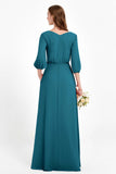 Long Sleeves V Neck Chiffon Bridesmaid Dresses Mother of the Bride Dress Evening Party Gowns