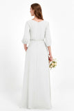 Long Sleeves V Neck Chiffon Bridesmaid Dresses Mother of the Bride Dress Evening Party Gowns