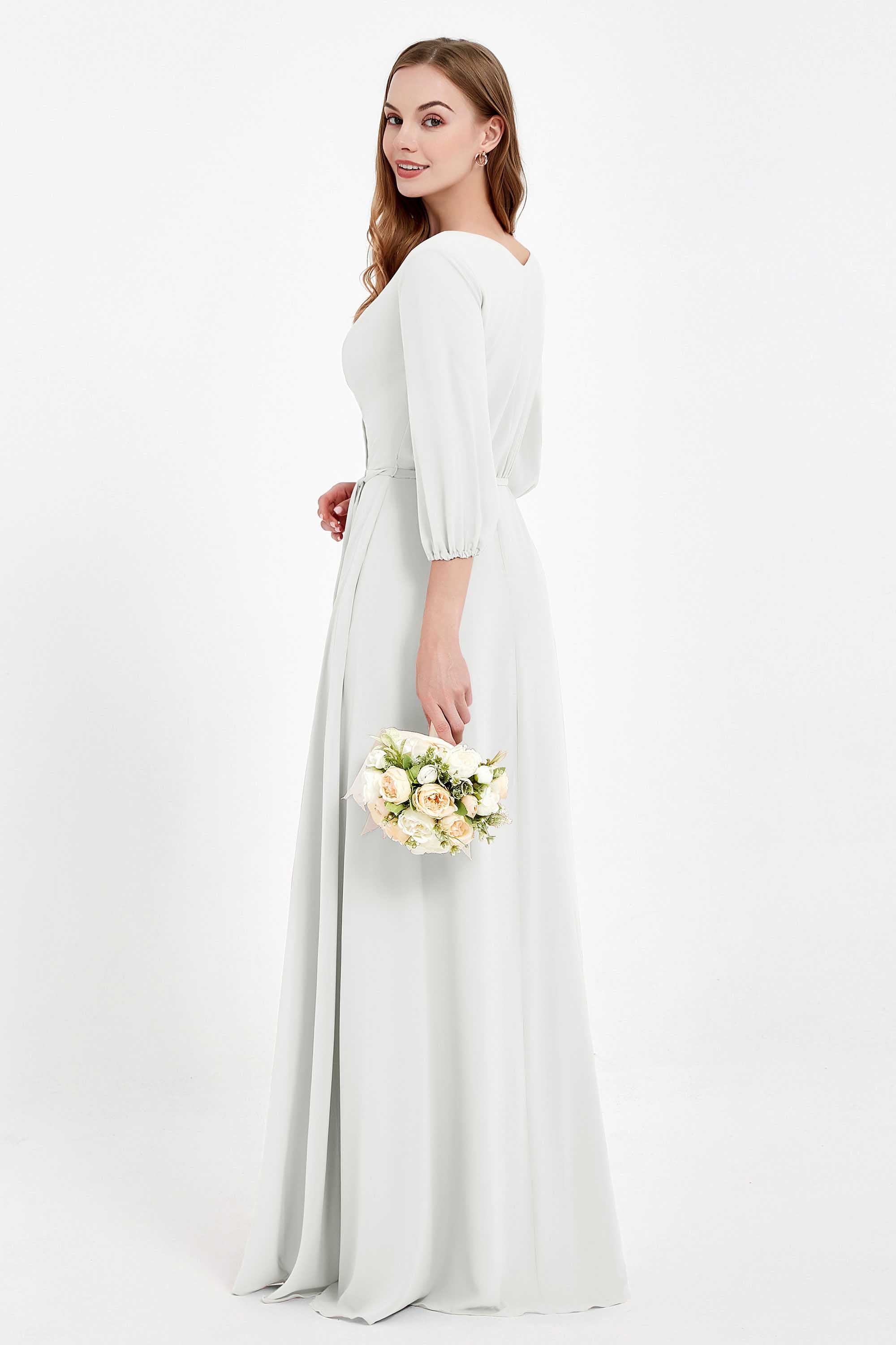 Long Sleeves V Neck Chiffon Bridesmaid Dresses Mother of the Bride Dress Evening Party Gowns