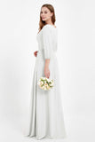 Long Sleeves V Neck Chiffon Bridesmaid Dresses Mother of the Bride Dress Evening Party Gowns