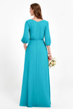 Long Sleeves V Neck Chiffon Bridesmaid Dresses Mother of the Bride Dress Evening Party Gowns