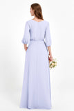 Long Sleeves V Neck Chiffon Bridesmaid Dresses Mother of the Bride Dress Evening Party Gowns