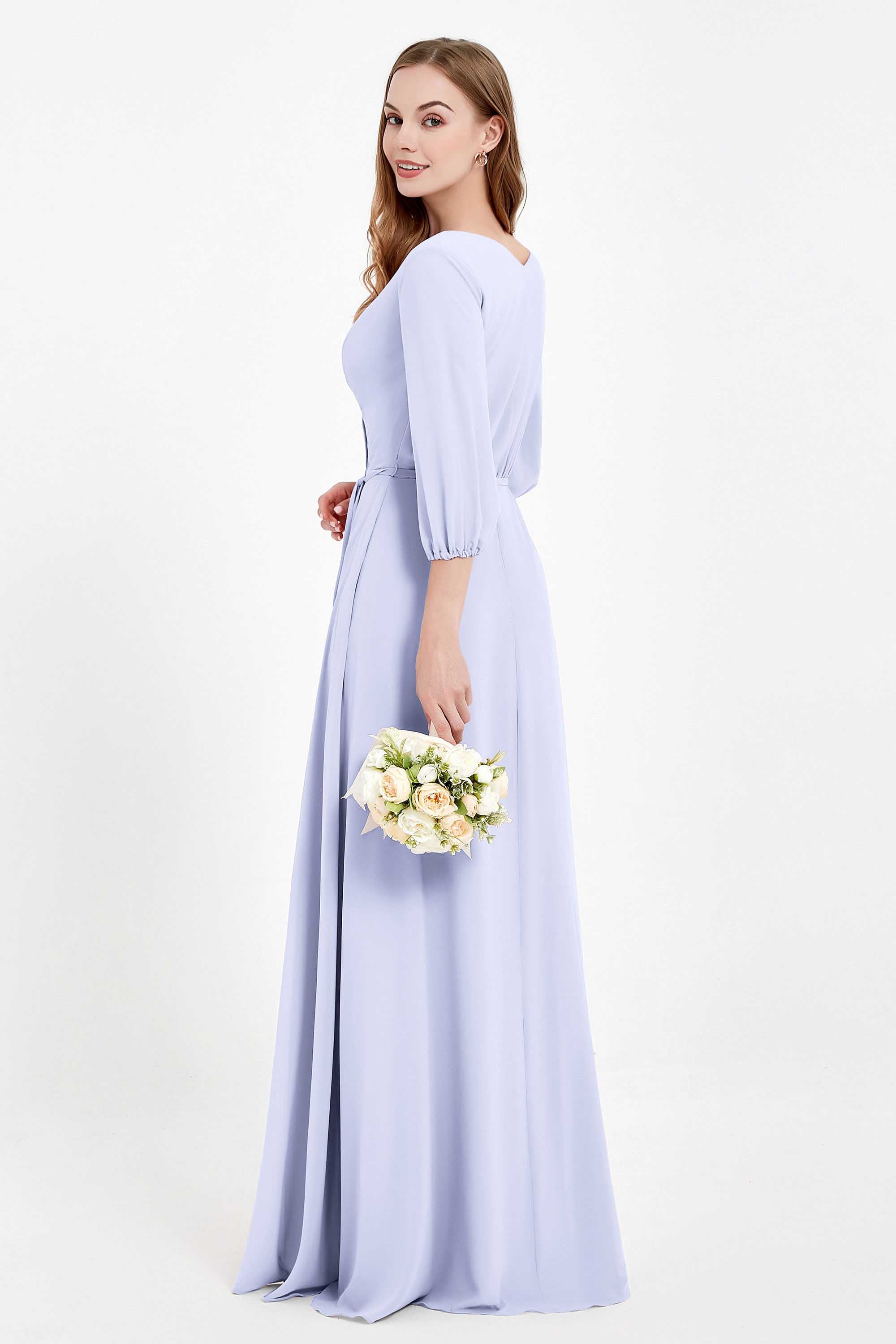 Long Sleeves V Neck Chiffon Bridesmaid Dresses Mother of the Bride Dress Evening Party Gowns
