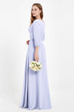 Long Sleeves V Neck Chiffon Bridesmaid Dresses Mother of the Bride Dress Evening Party Gowns