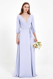 Long Sleeves V Neck Chiffon Bridesmaid Dresses Mother of the Bride Dress Evening Party Gowns