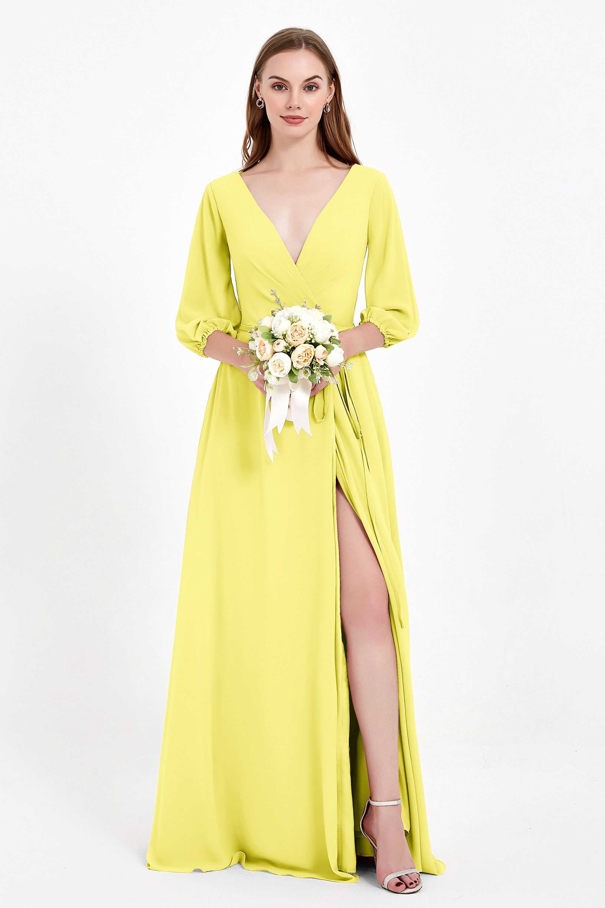 Long Sleeves V Neck Chiffon Bridesmaid Dresses Mother of the Bride Dress Evening Party Gowns