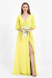 Long Sleeves V Neck Chiffon Bridesmaid Dresses Mother of the Bride Dress Evening Party Gowns