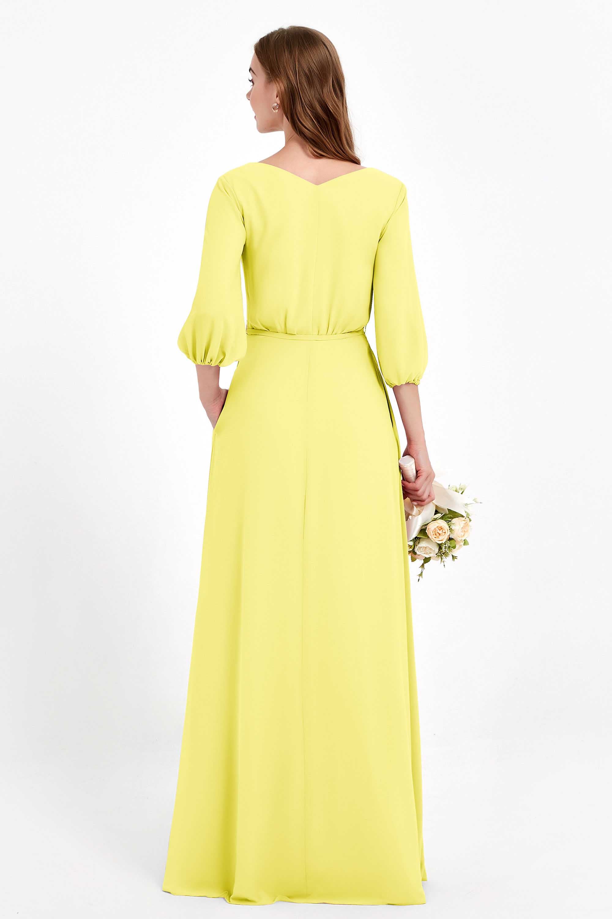 Long Sleeves V Neck Chiffon Bridesmaid Dresses Mother of the Bride Dress Evening Party Gowns