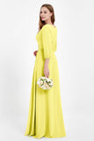 Long Sleeves V Neck Chiffon Bridesmaid Dresses Mother of the Bride Dress Evening Party Gowns