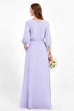 Long Sleeves V Neck Chiffon Bridesmaid Dresses Mother of the Bride Dress Evening Party Gowns