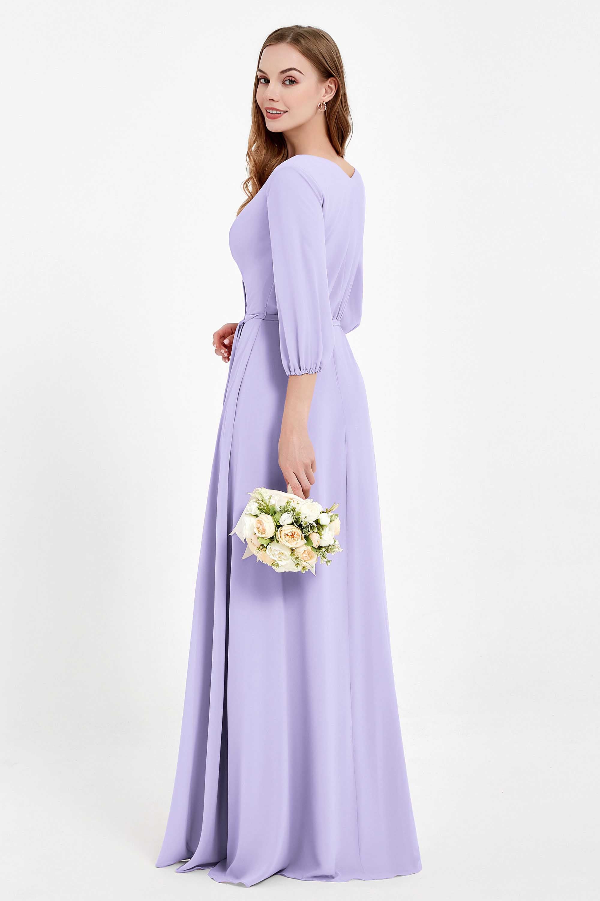 Long Sleeves V Neck Chiffon Bridesmaid Dresses Mother of the Bride Dress Evening Party Gowns