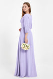 Long Sleeves V Neck Chiffon Bridesmaid Dresses Mother of the Bride Dress Evening Party Gowns