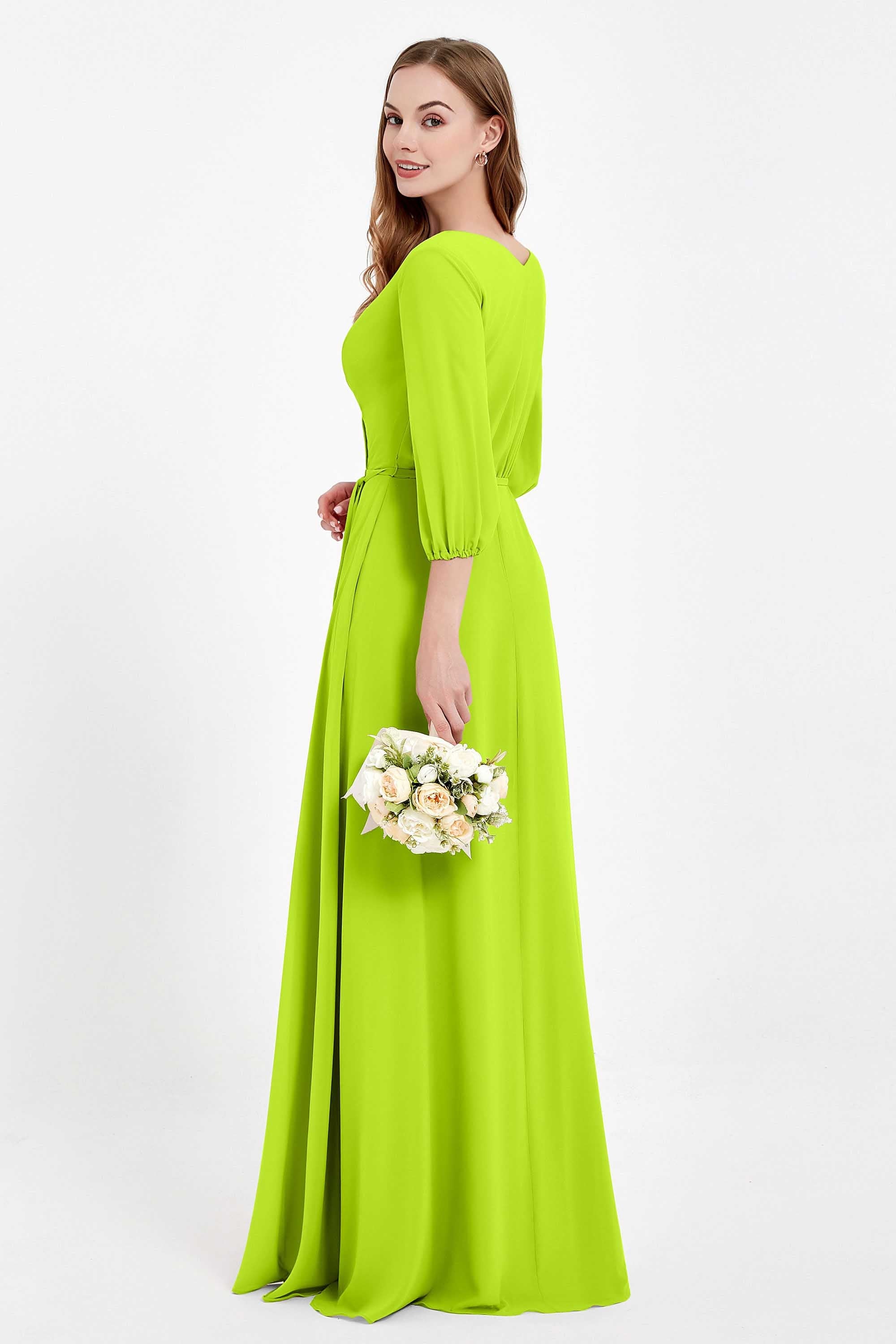 Long Sleeves V Neck Chiffon Bridesmaid Dresses Mother of the Bride Dress Evening Party Gowns