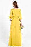 Long Sleeves V Neck Chiffon Bridesmaid Dresses Mother of the Bride Dress Evening Party Gowns
