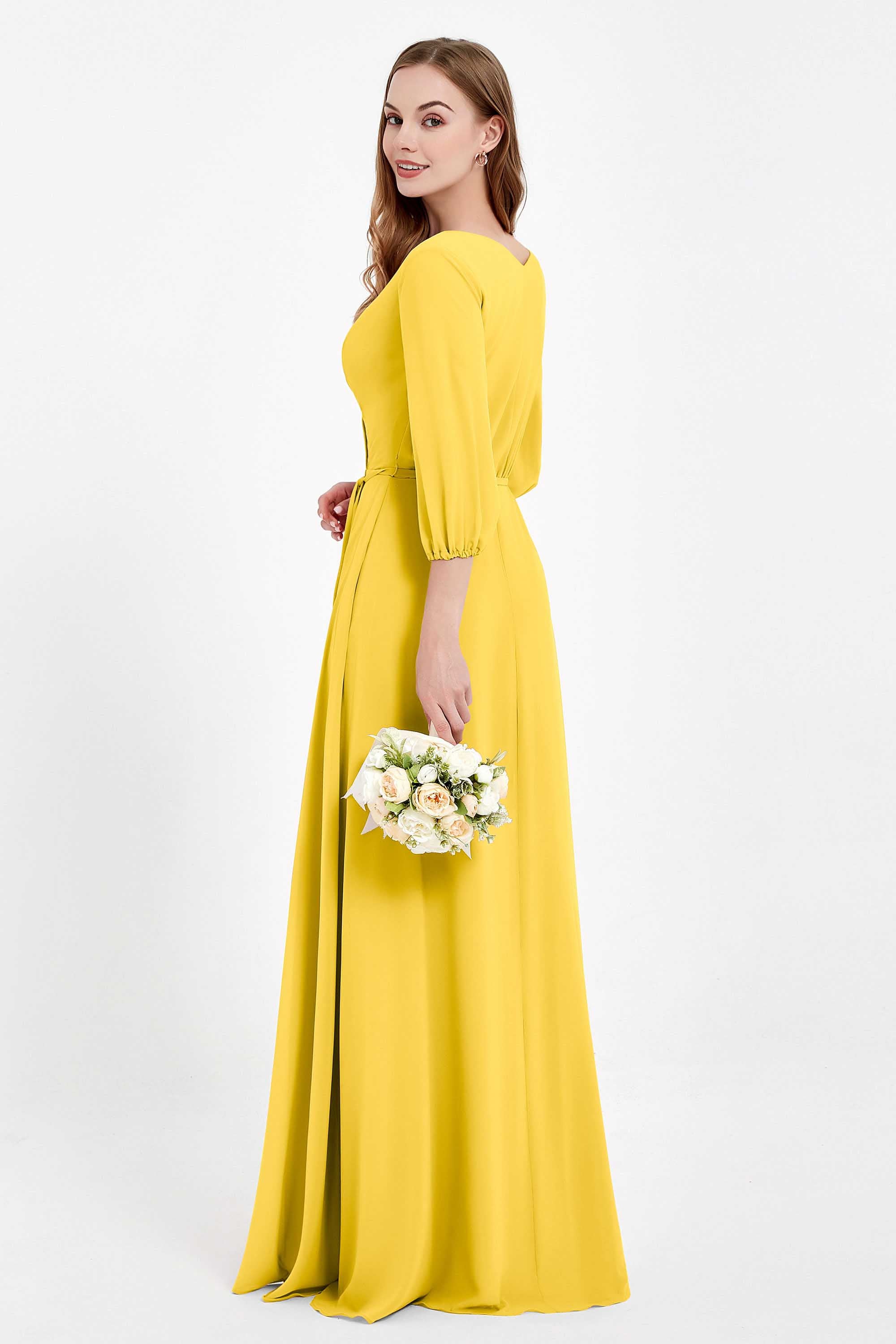 Long Sleeves V Neck Chiffon Bridesmaid Dresses Mother of the Bride Dress Evening Party Gowns