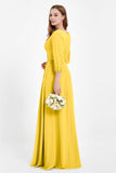 Long Sleeves V Neck Chiffon Bridesmaid Dresses Mother of the Bride Dress Evening Party Gowns