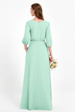 Long Sleeves V Neck Chiffon Bridesmaid Dresses Mother of the Bride Dress Evening Party Gowns