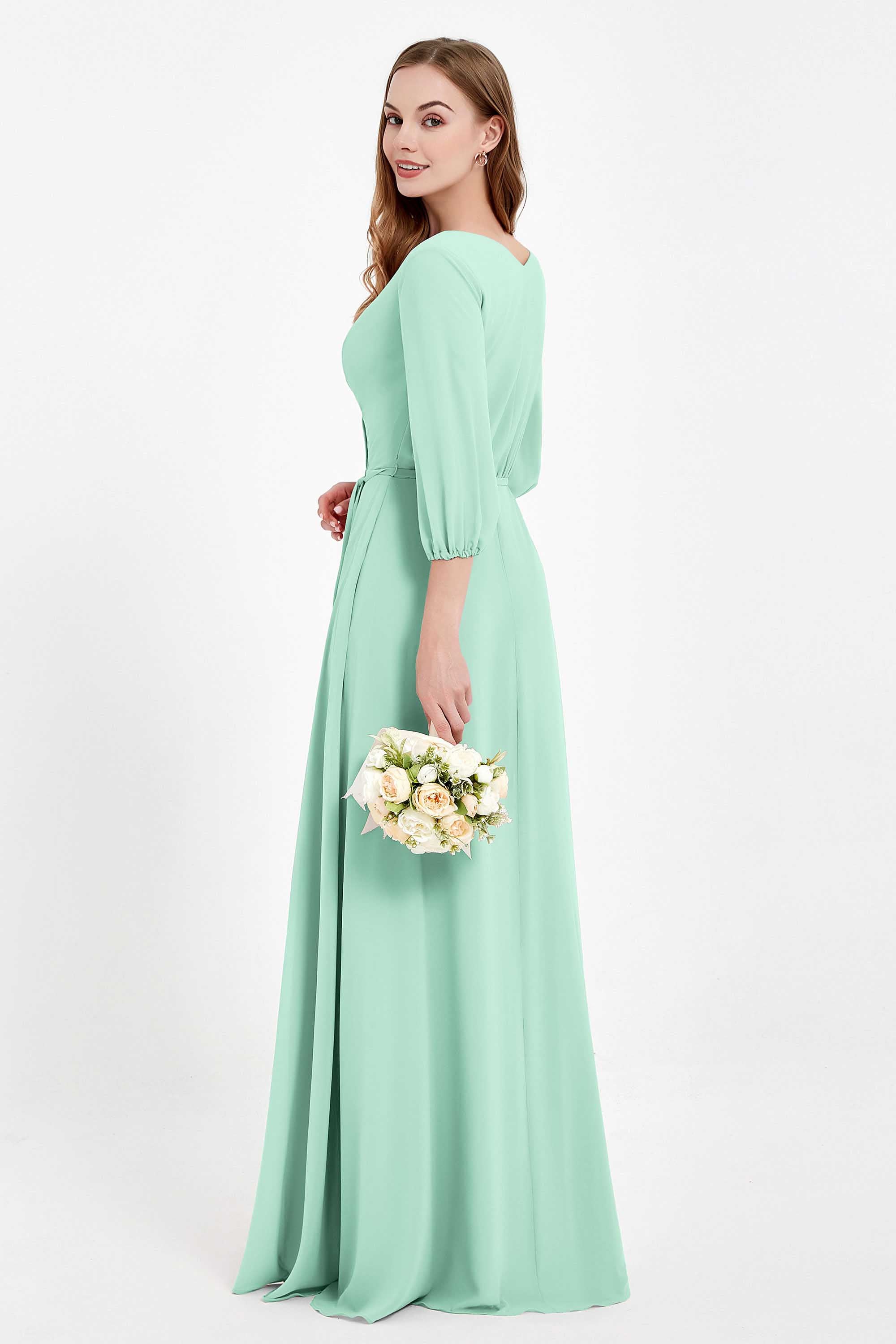 Long Sleeves V Neck Chiffon Bridesmaid Dresses Mother of the Bride Dress Evening Party Gowns