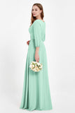 Long Sleeves V Neck Chiffon Bridesmaid Dresses Mother of the Bride Dress Evening Party Gowns