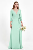 Long Sleeves V Neck Chiffon Bridesmaid Dresses Mother of the Bride Dress Evening Party Gowns