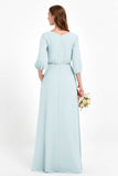 Long Sleeves V Neck Chiffon Bridesmaid Dresses Mother of the Bride Dress Evening Party Gowns