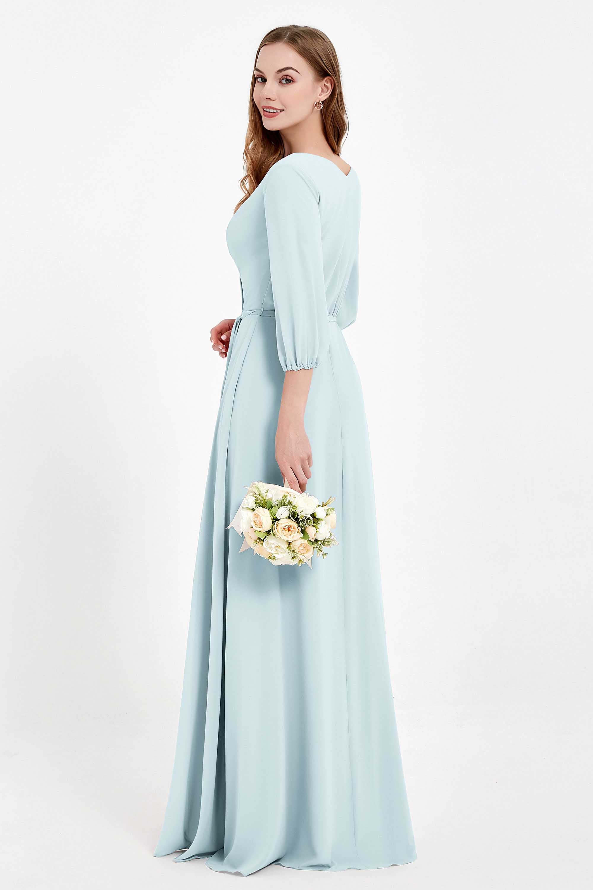 Long Sleeves V Neck Chiffon Bridesmaid Dresses Mother of the Bride Dress Evening Party Gowns