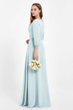 Long Sleeves V Neck Chiffon Bridesmaid Dresses Mother of the Bride Dress Evening Party Gowns