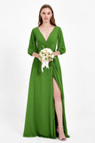 Long Sleeves V Neck Chiffon Bridesmaid Dresses Mother of the Bride Dress Evening Party Gowns