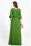 Long Sleeves V Neck Chiffon Bridesmaid Dresses Mother of the Bride Dress Evening Party Gowns