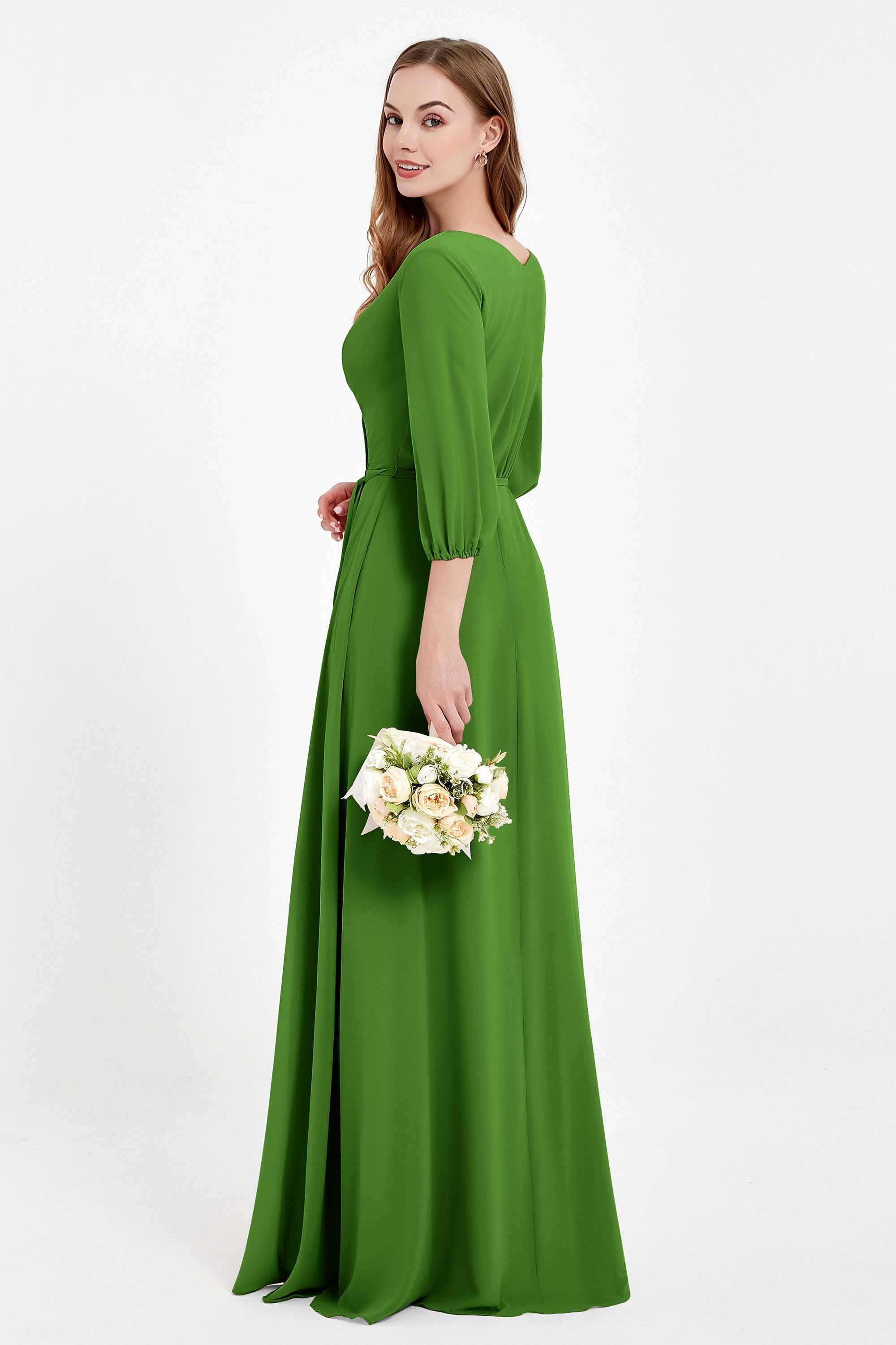 Long Sleeves V Neck Chiffon Bridesmaid Dresses Mother of the Bride Dress Evening Party Gowns